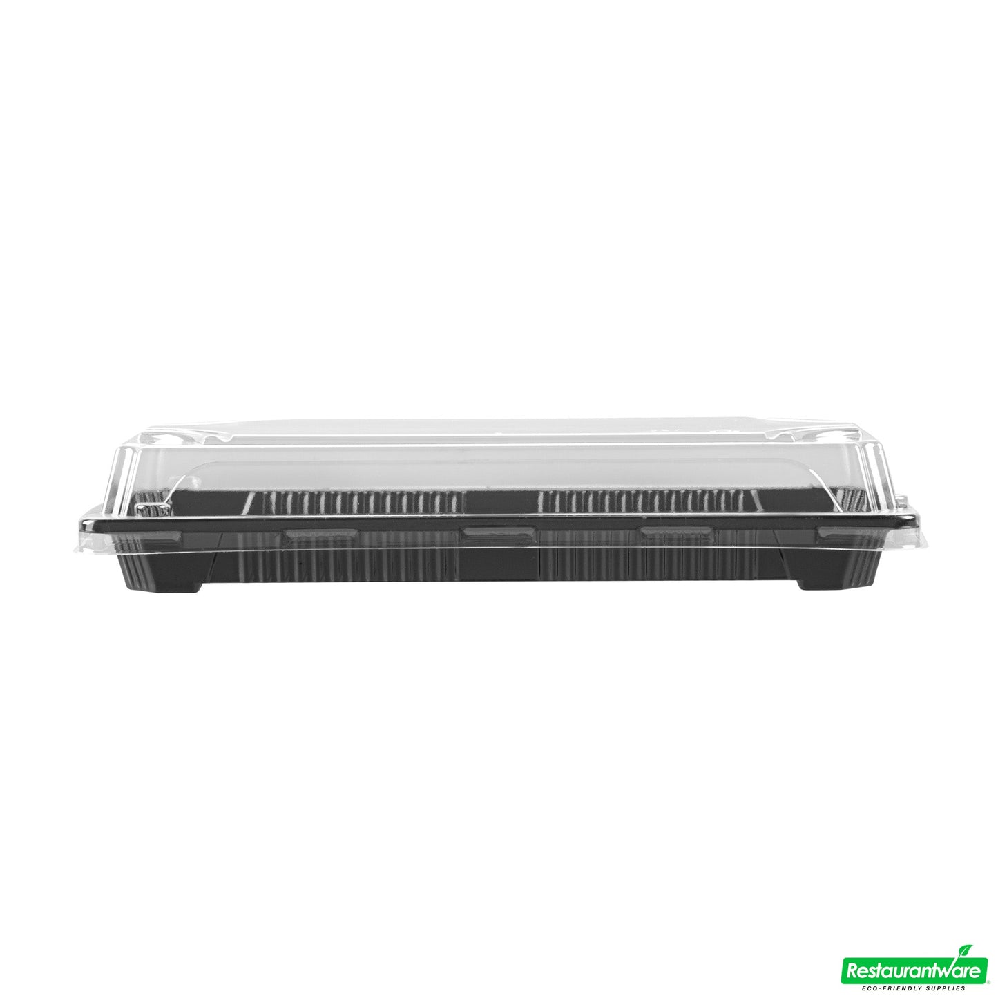 Wholesale Restaurantware Roku Rectangle Black Plastic Take Out Sushi Tray - with Clear Lid - 8 1/2" X 3 1/4" X 1 3/4" - 100 Count Box- Bulk