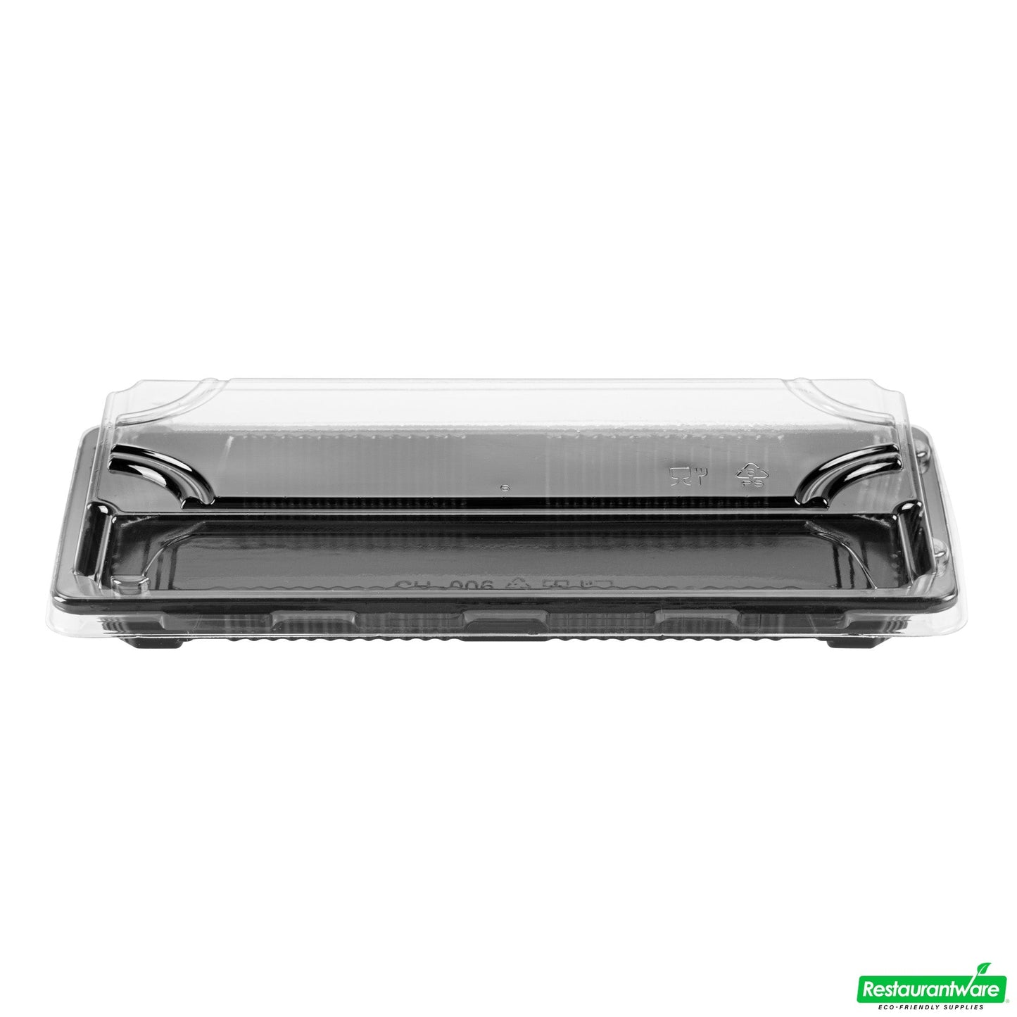 Wholesale Restaurantware Roku Rectangle Black Plastic Take Out Sushi Tray - with Clear Lid - 8 1/2" X 3 1/4" X 1 3/4" - 100 Count Box- Bulk