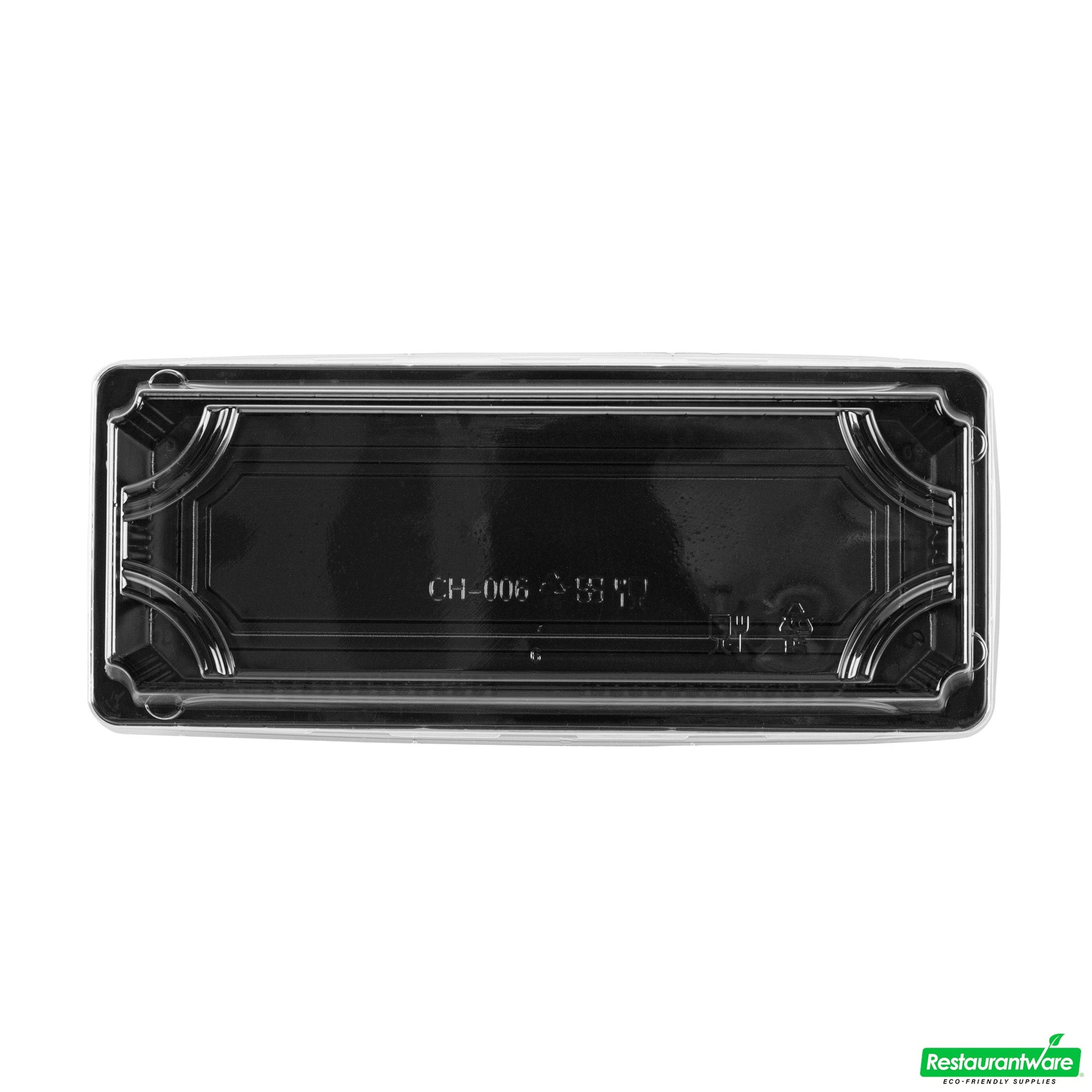 Wholesale Restaurantware Roku Rectangle Black Plastic Take Out Sushi Tray - with Clear Lid - 8 1/2" X 3 1/4" X 1 3/4" - 100 Count Box- Bulk