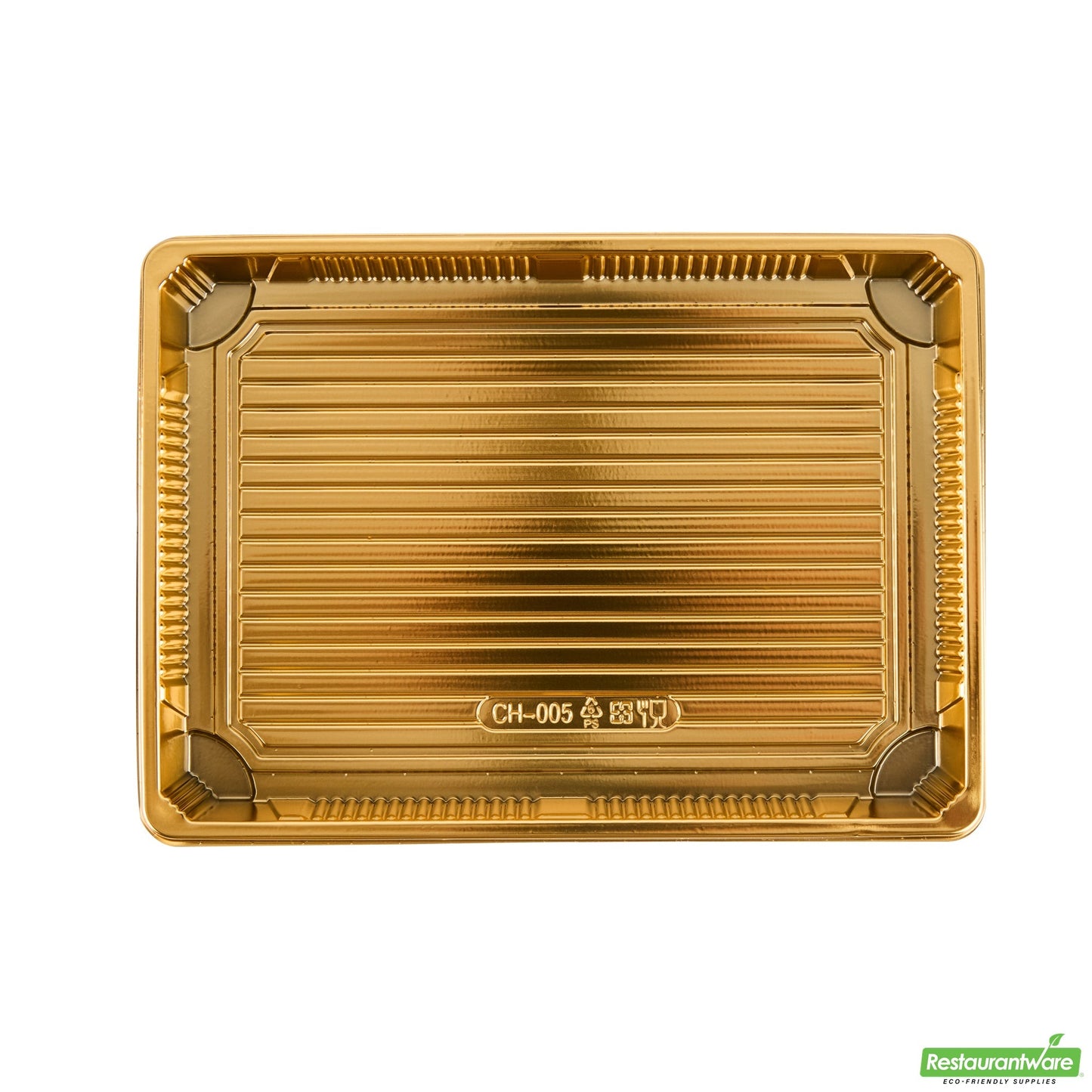 Wholesale Restaurantware Roku Rectangle Gold Plastic Take Out Sushi Tray - with Clear Lid - 10" X 7 1/4" X 1 3/4" - 100 Count Box- Bulk