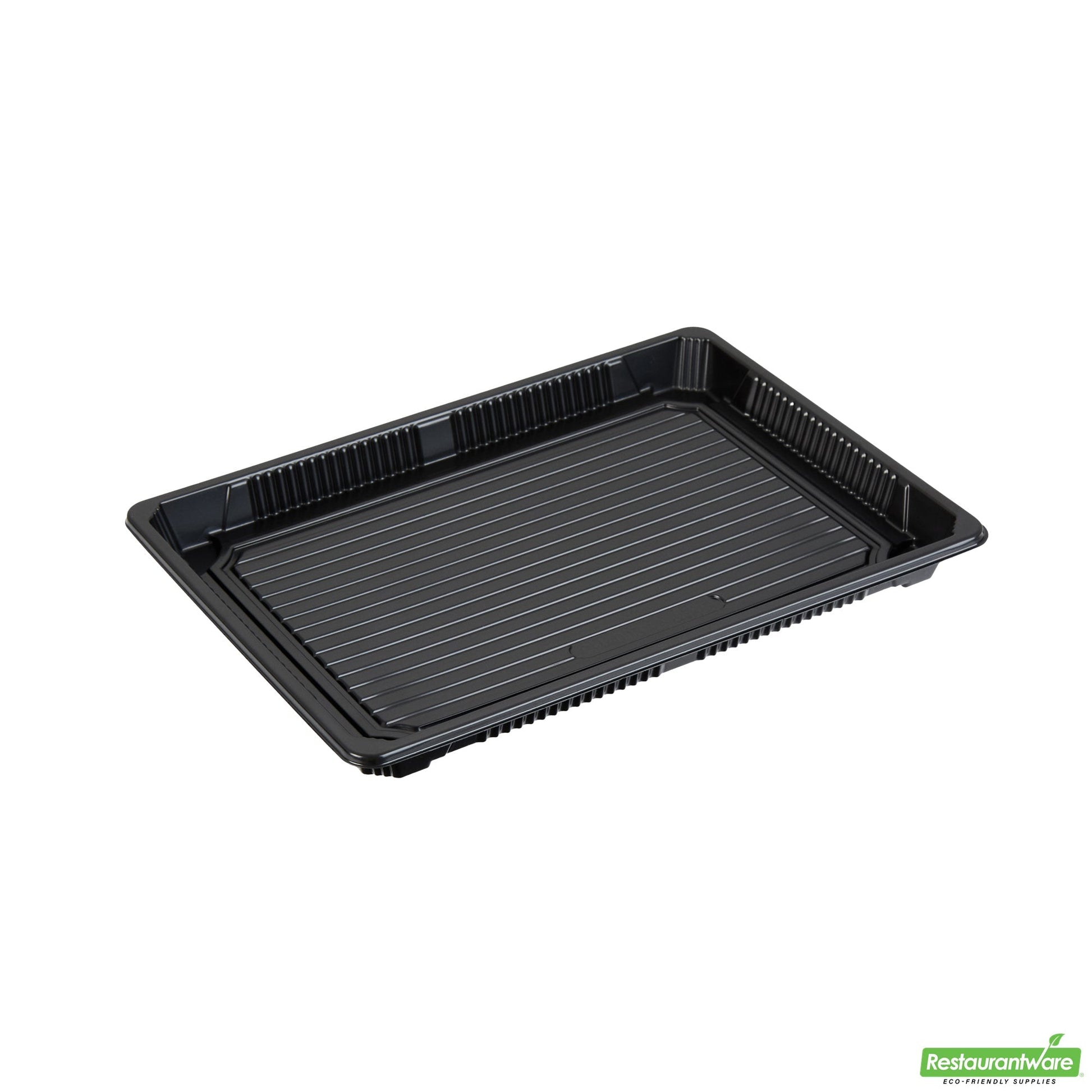 Wholesale Restaurantware Roku Rectangle Black Plastic Take Out Sushi Tray - with Clear Lid - 10" X 7 1/4" X 1 3/4" - 100 Count Box- Bulk