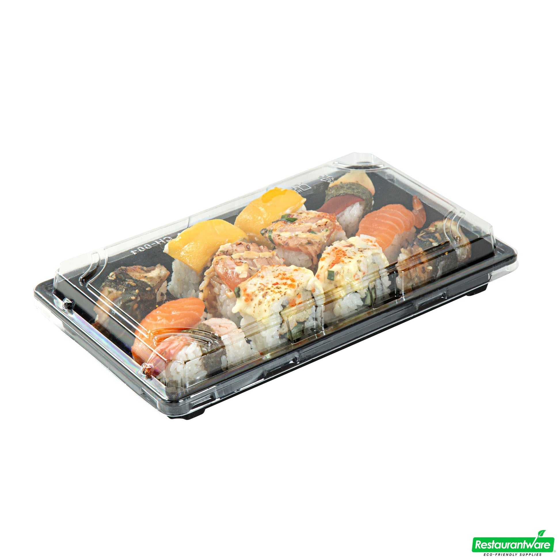 Wholesale Restaurantware Roku Rectangle Black Plastic Take Out Sushi Tray - with Clear Lid - 9 1/4" X 6" X 1 3/4" - 100 Count Box- Bulk