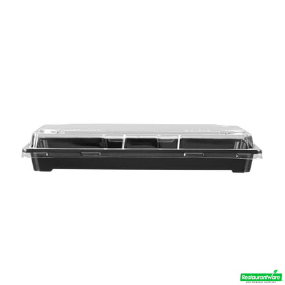 Wholesale Restaurantware Roku Rectangle Black Plastic Take Out Sushi Tray - with Clear Lid - 9 1/4" X 6" X 1 3/4" - 100 Count Box- Bulk
