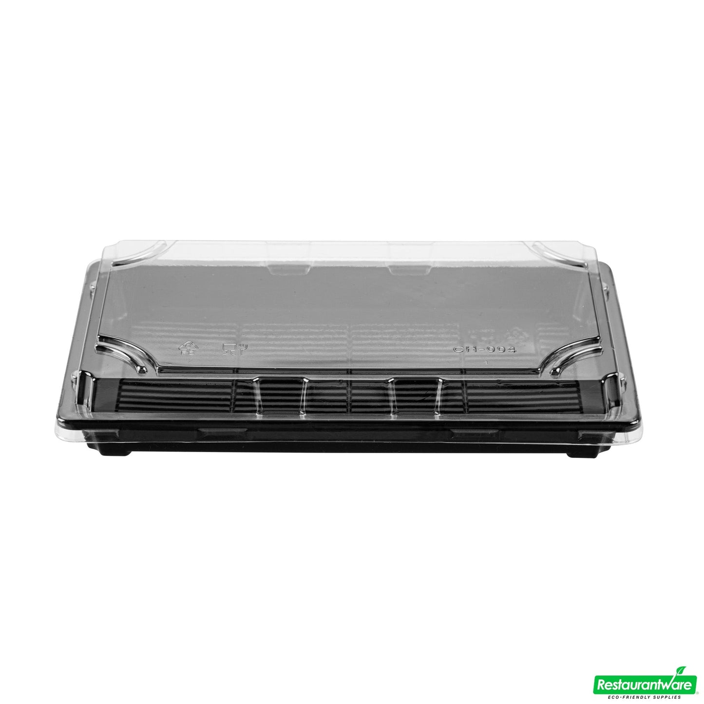 Wholesale Restaurantware Roku Rectangle Black Plastic Take Out Sushi Tray - with Clear Lid - 9 1/4" X 6" X 1 3/4" - 100 Count Box- Bulk