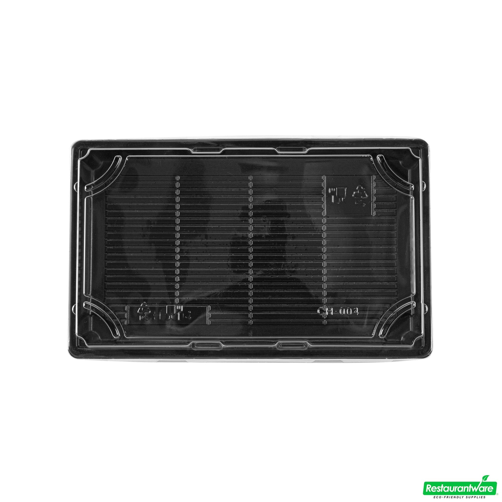 Wholesale Restaurantware Roku Rectangle Black Plastic Take Out Sushi Tray - with Clear Lid - 9 1/4" X 6" X 1 3/4" - 100 Count Box- Bulk