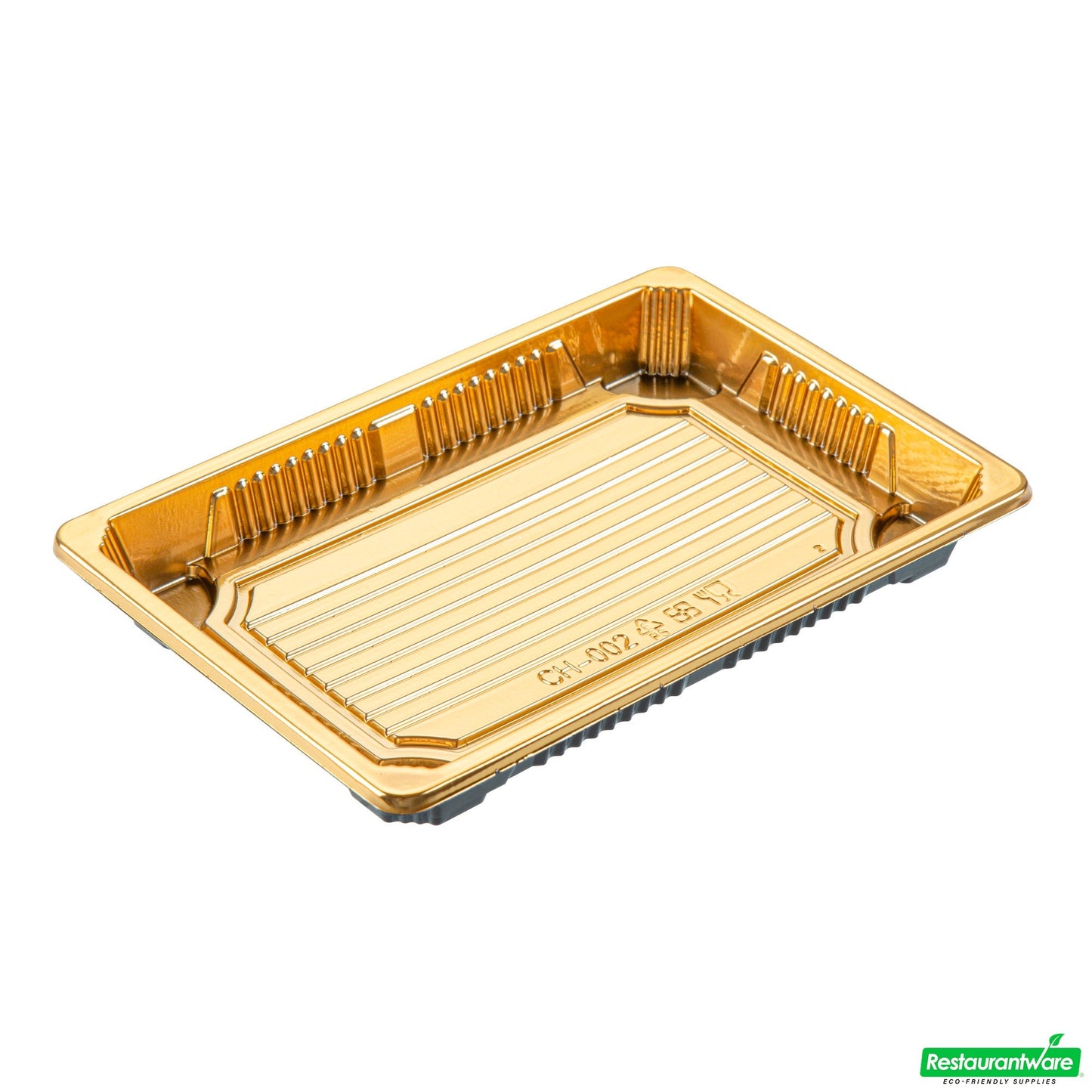 Wholesale Restaurantware Roku Rectangle Gold Plastic Take Out Sushi Tray - with Clear Lid - 7" X 5" X 1 1/2" - 100 Count Box- Bulk