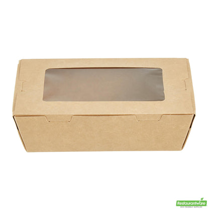 Wholesale Restaurantware Cafe Vision 21 Oz Kraft Paper Small Take Out Container - Hinge Lock - 6 1/4'' X 4'' X 1 3/4'' - 200 Count Box- Bulk