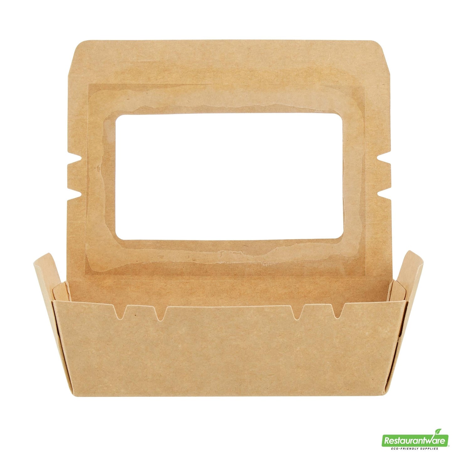 Wholesale Restaurantware Cafe Vision 21 Oz Kraft Paper Small Take Out Container - Hinge Lock - 6 1/4'' X 4'' X 1 3/4'' - 200 Count Box- Bulk