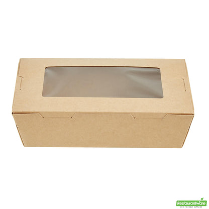 Wholesale Restaurantware Cafe Vision 42 Oz Kraft Paper Medium Take Out Container - Hinge Lock - 8'' X 5 1/2'' X 2'' - 200 Count Box- Bulk