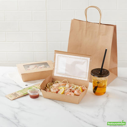 Wholesale Restaurantware Cafe Vision 42 Oz Kraft Paper Medium Take Out Container - Hinge Lock - 8'' X 5 1/2'' X 2'' - 200 Count Box- Bulk