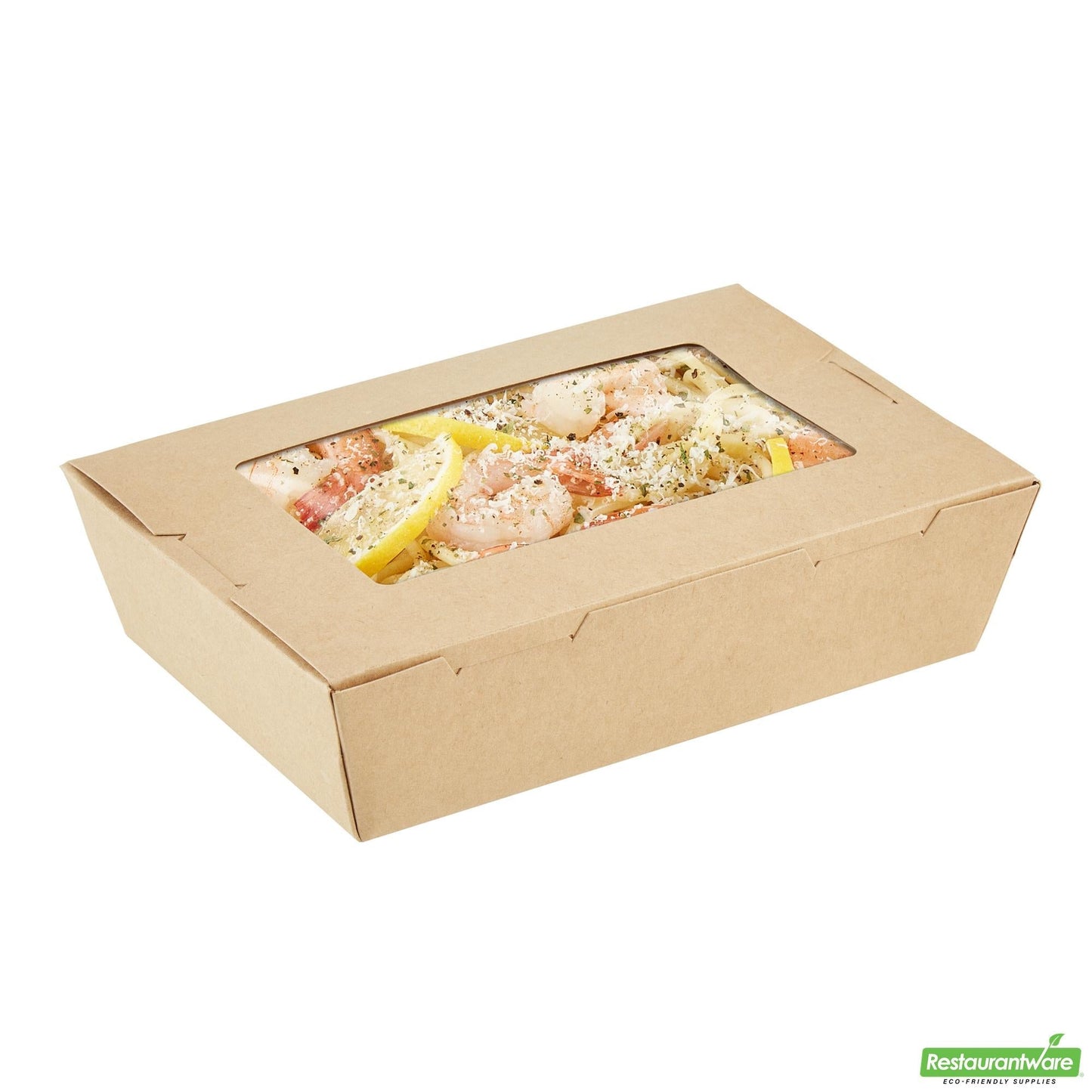 Wholesale Restaurantware Cafe Vision 42 Oz Kraft Paper Medium Take Out Container - Hinge Lock - 8'' X 5 1/2'' X 2'' - 200 Count Box- Bulk
