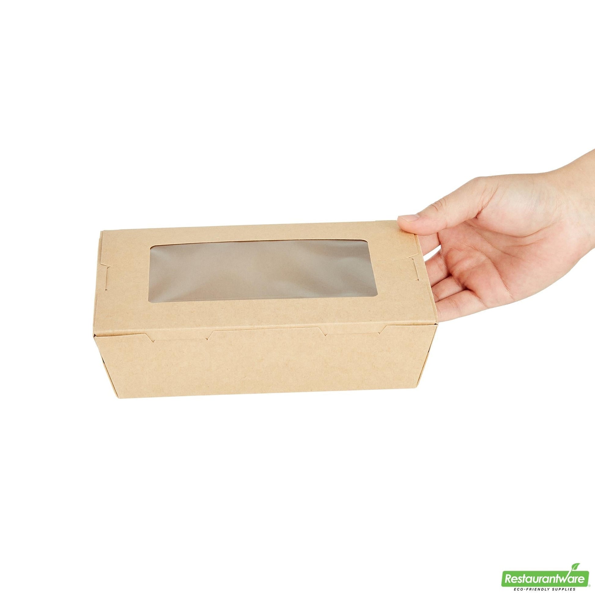 Wholesale Restaurantware Cafe Vision 42 Oz Kraft Paper Medium Take Out Container - Hinge Lock - 8'' X 5 1/2'' X 2'' - 200 Count Box- Bulk