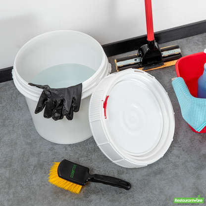 Wholesale Restaurantware Met Lux Round White Plastic Screw Top Lid - for 3.5 & 5 Gal Pail, Tamper-Evident, Un Rated - 11 1/4" X 11 1/4" X 2 1/2" - 1 Count Box- Bulk