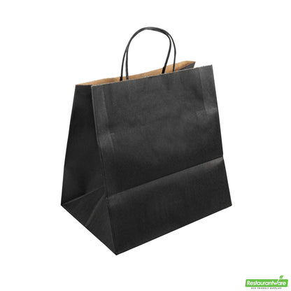 Wholesale Restaurantware Saving Nature Black Paper Retail Bag - with Handles - 10 1/4" X 7 3/4" X 10 1/2" - 100 Count Box- Bulk