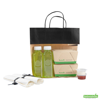 Wholesale Restaurantware Saving Nature Black Paper Retail Bag - with Handles - 10 1/4" X 7 3/4" X 10 1/2" - 100 Count Box- Bulk