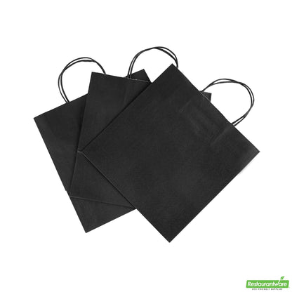 Wholesale Restaurantware Saving Nature Black Paper Retail Bag - with Handles - 10 1/4" X 7 3/4" X 10 1/2" - 100 Count Box- Bulk