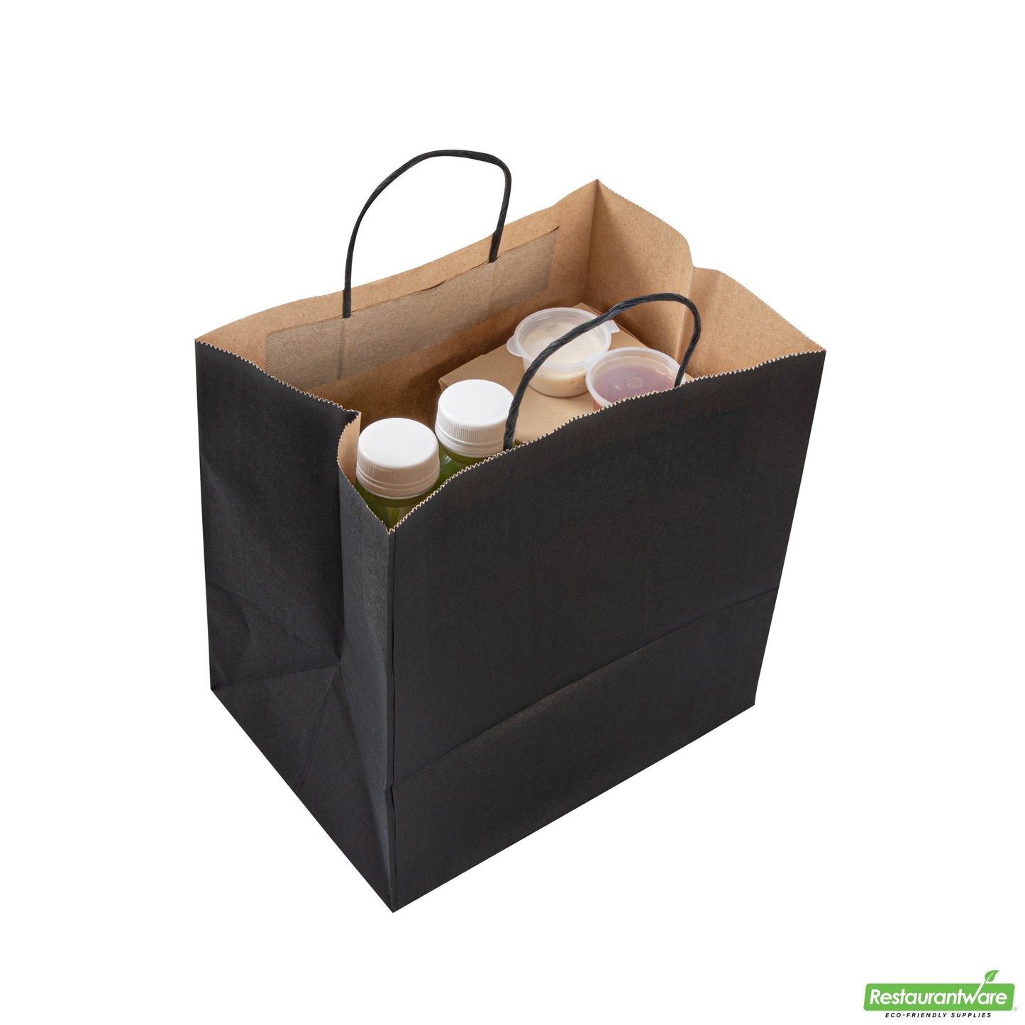 Wholesale Restaurantware Saving Nature Black Paper Retail Bag - with Handles - 10 1/4" X 7 3/4" X 10 1/2" - 100 Count Box- Bulk