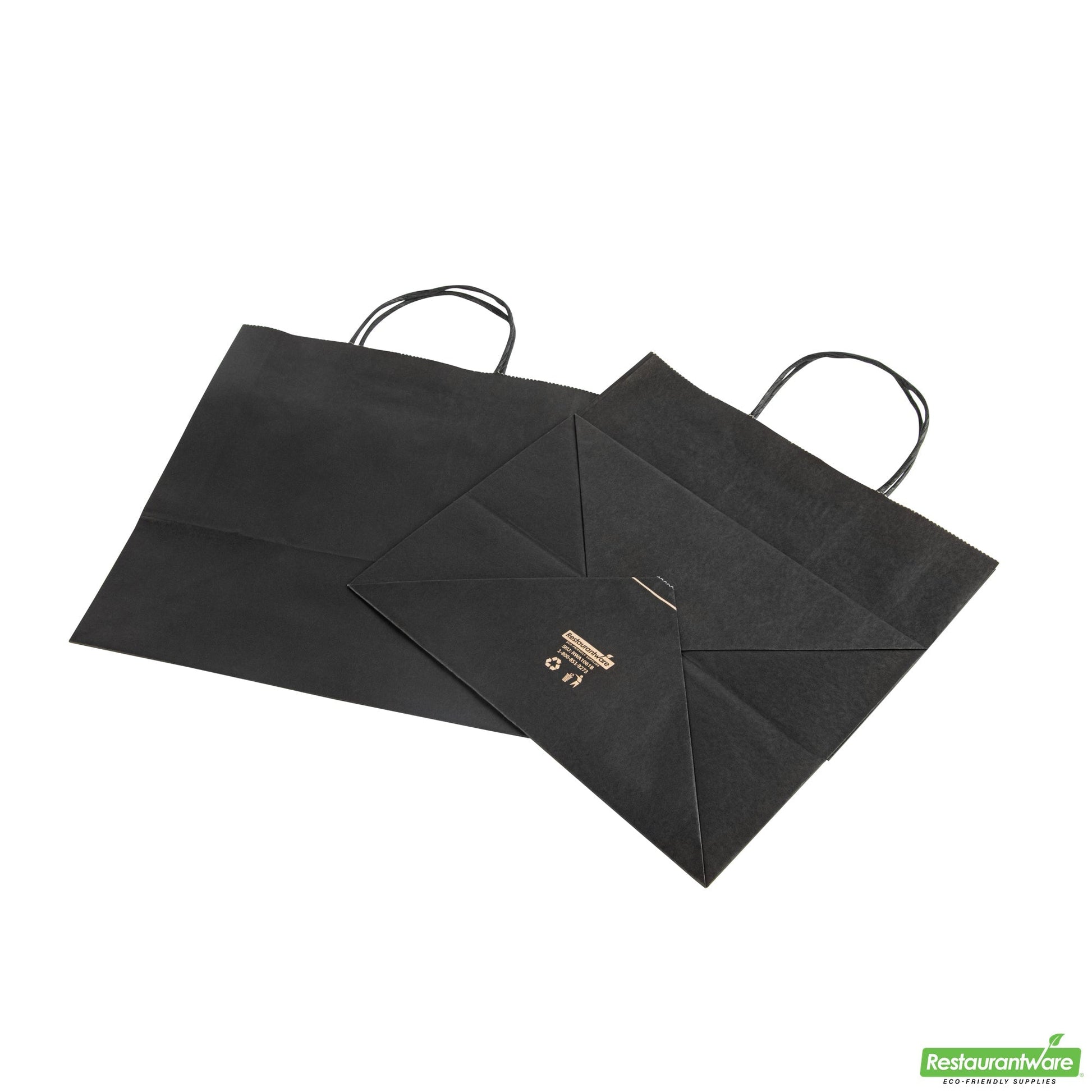 Wholesale Restaurantware Saving Nature Black Paper Retail Bag - with Handles - 10 1/4" X 7 3/4" X 10 1/2" - 100 Count Box- Bulk