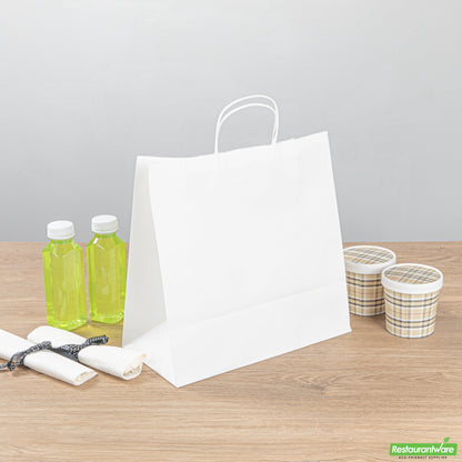 Wholesale Restaurantware Saving Nature White Paper Retail Bag - with Handles - 12 1/2" X 6 1/4" X 12 1/4" - 100 Count Box- Bulk