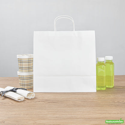 Wholesale Restaurantware Saving Nature White Paper Retail Bag - with Handles - 12 1/2" X 6 1/4" X 12 1/4" - 100 Count Box- Bulk