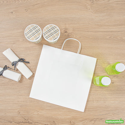 Wholesale Restaurantware Saving Nature White Paper Retail Bag - with Handles - 12 1/2" X 6 1/4" X 12 1/4" - 100 Count Box- Bulk