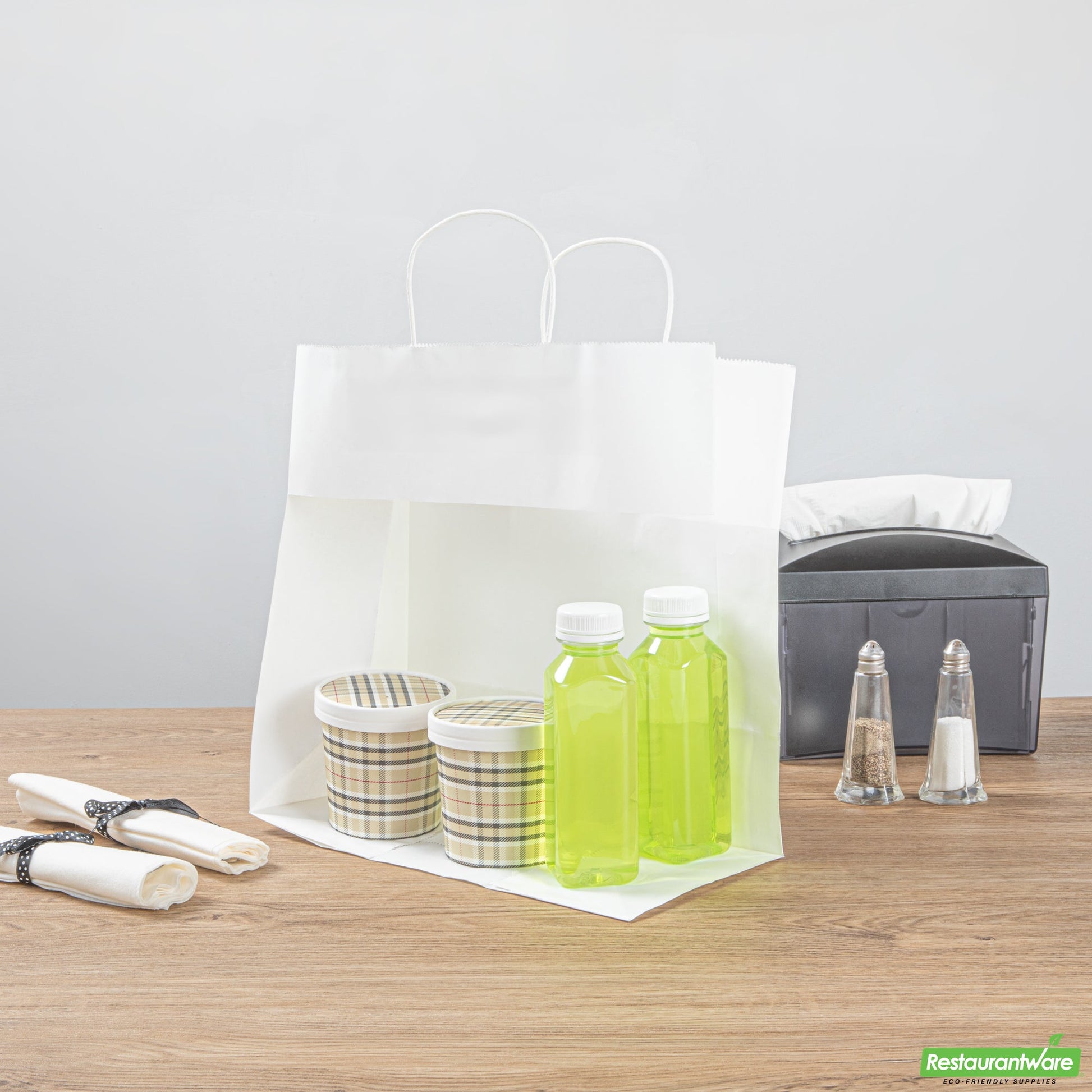 Wholesale Restaurantware Saving Nature White Paper Retail Bag - with Handles - 12 1/2" X 6 1/4" X 12 1/4" - 100 Count Box- Bulk