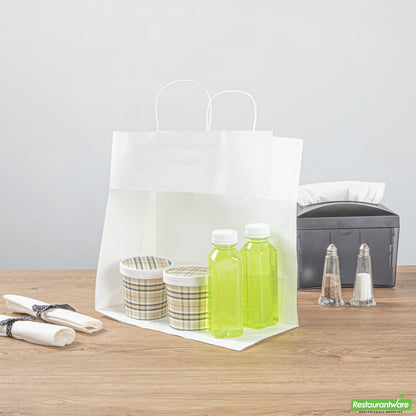 Wholesale Restaurantware Saving Nature White Paper Retail Bag - with Handles - 12 1/2" X 6 1/4" X 12 1/4" - 100 Count Box- Bulk