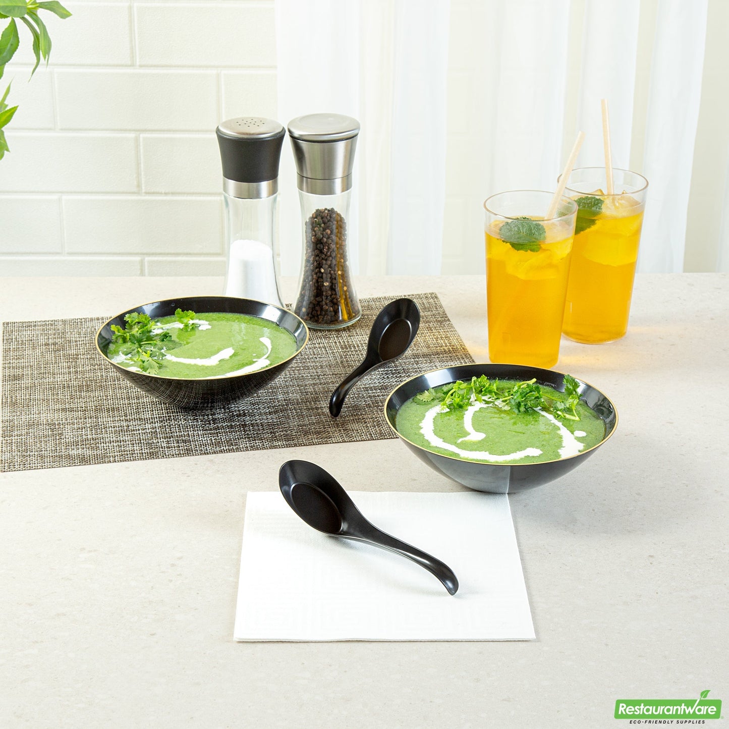 Wholesale Restaurantware RW Base Black Plastic Asian Soup Spoon - 6 1/2 X 1 3/4 X 3 1/4 - 100 Count Box- Bulk