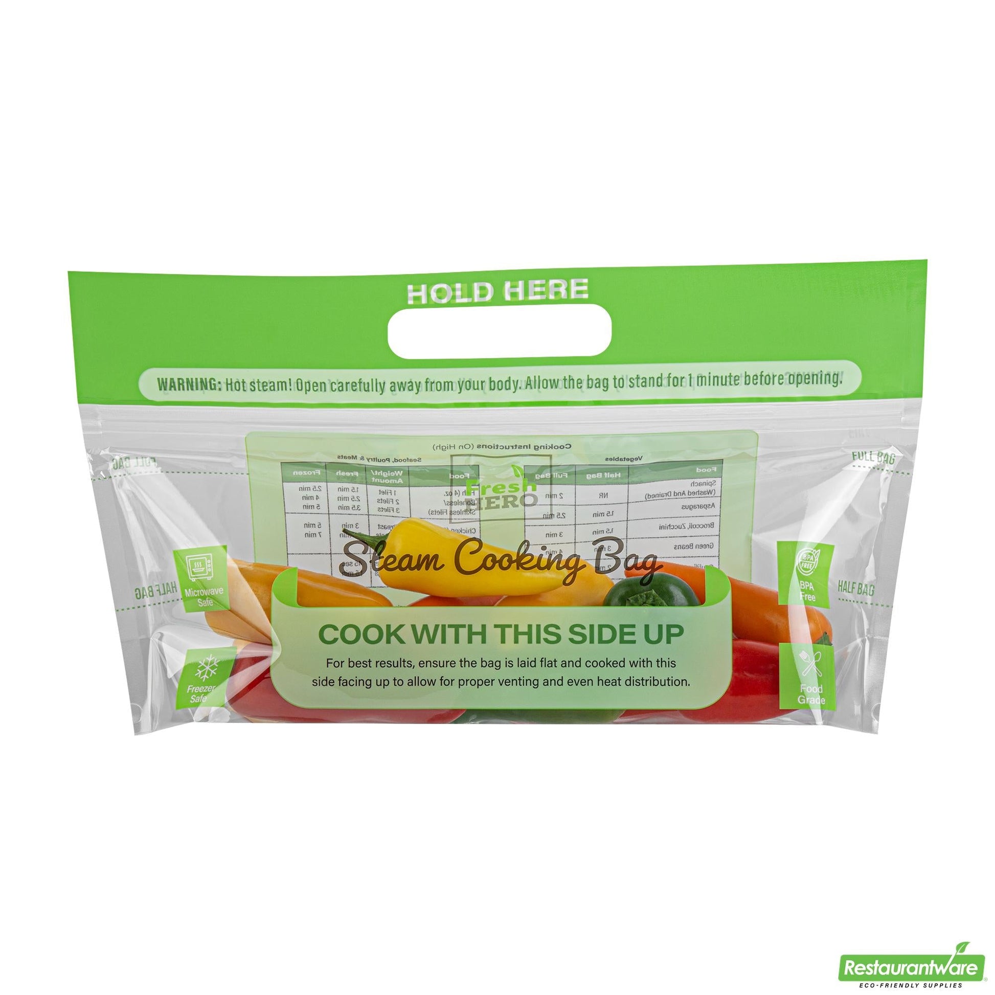 Wholesale Restaurantware Fresh Hero Green Plastic Steam Bag - Microwave-Safe, Bpa-Free - 12 3/4" X 7 1/2" - 500 Count Box- Bulk