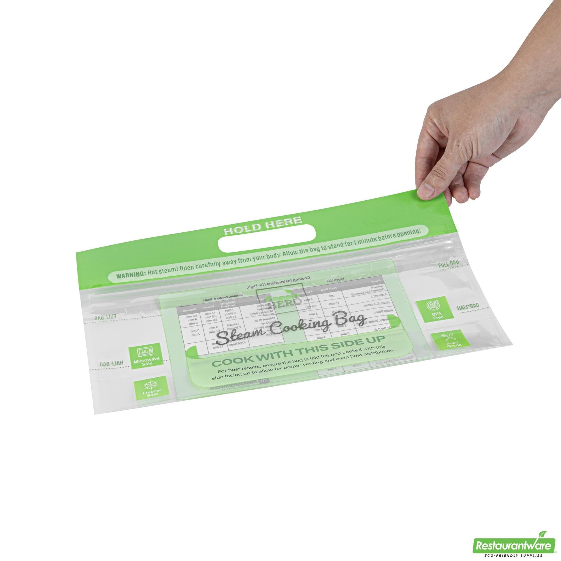 Wholesale Restaurantware Fresh Hero Green Plastic Steam Bag - Microwave-Safe, Bpa-Free - 12 3/4" X 7 1/2" - 500 Count Box- Bulk
