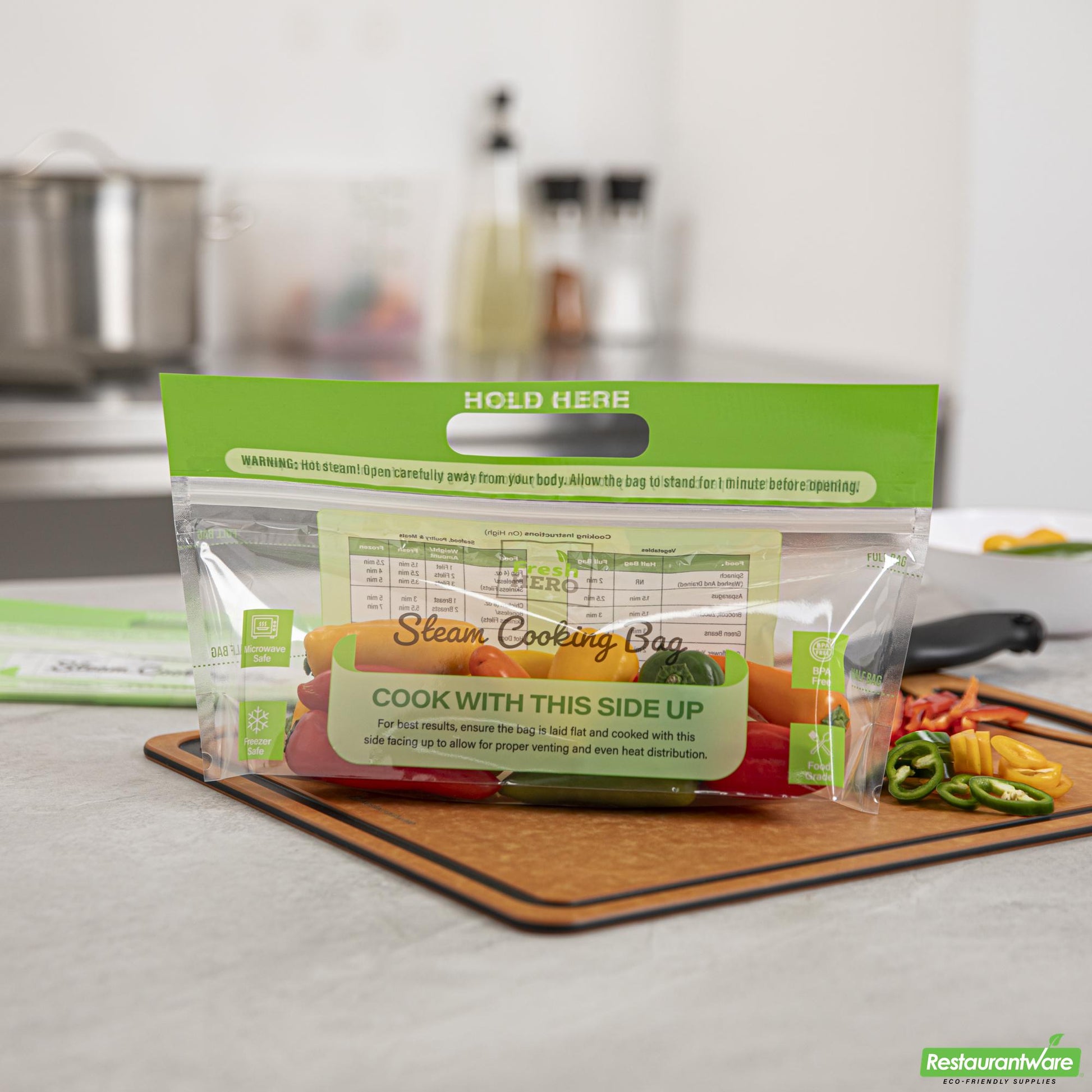 Wholesale Restaurantware Fresh Hero Green Plastic Steam Bag - Microwave-Safe, Bpa-Free - 12 3/4" X 7 1/2" - 25 Count Box- Bulk
