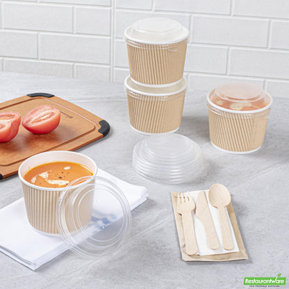 Wholesale Restaurantware Bio Tek Round Clear Plastic Soup Container Lid - Fits 12 / 18 Oz - 25 Count Box- Bulk