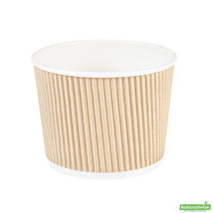 Wholesale Restaurantware Bio Tek 18 Oz Round Kraft PE Lined Paper Soup Container - Ripple Wall - 3 1/2 X 3 1/2 X 3 1/4 - 25 Count Box- Bulk