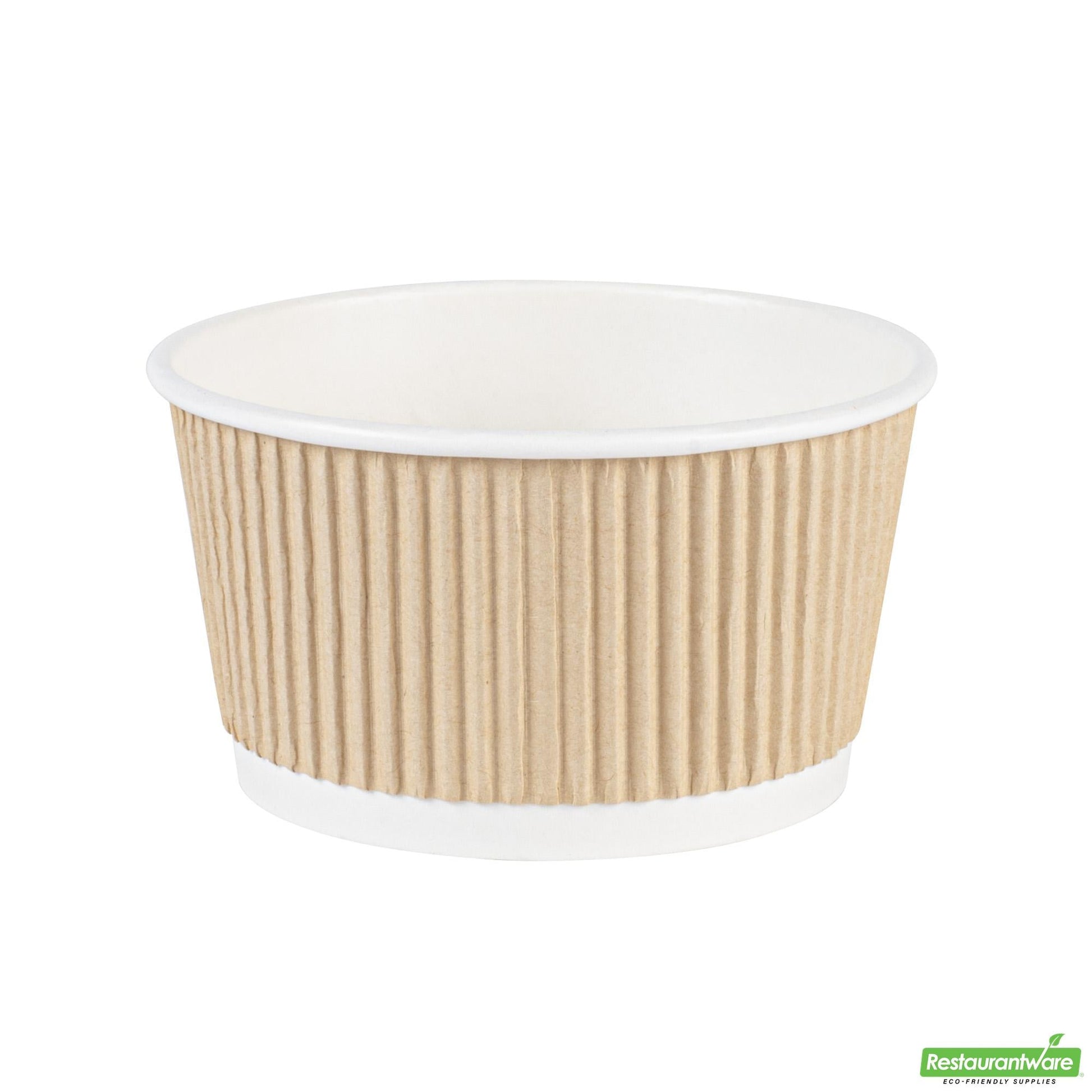Wholesale Restaurantware Bio Tek 12 Oz Round Kraft PE Lined Paper Soup Container - Ripple Wall - 3 1/2 X 3 1/2 X 2 1/4 - 200 Count Box- Bulk