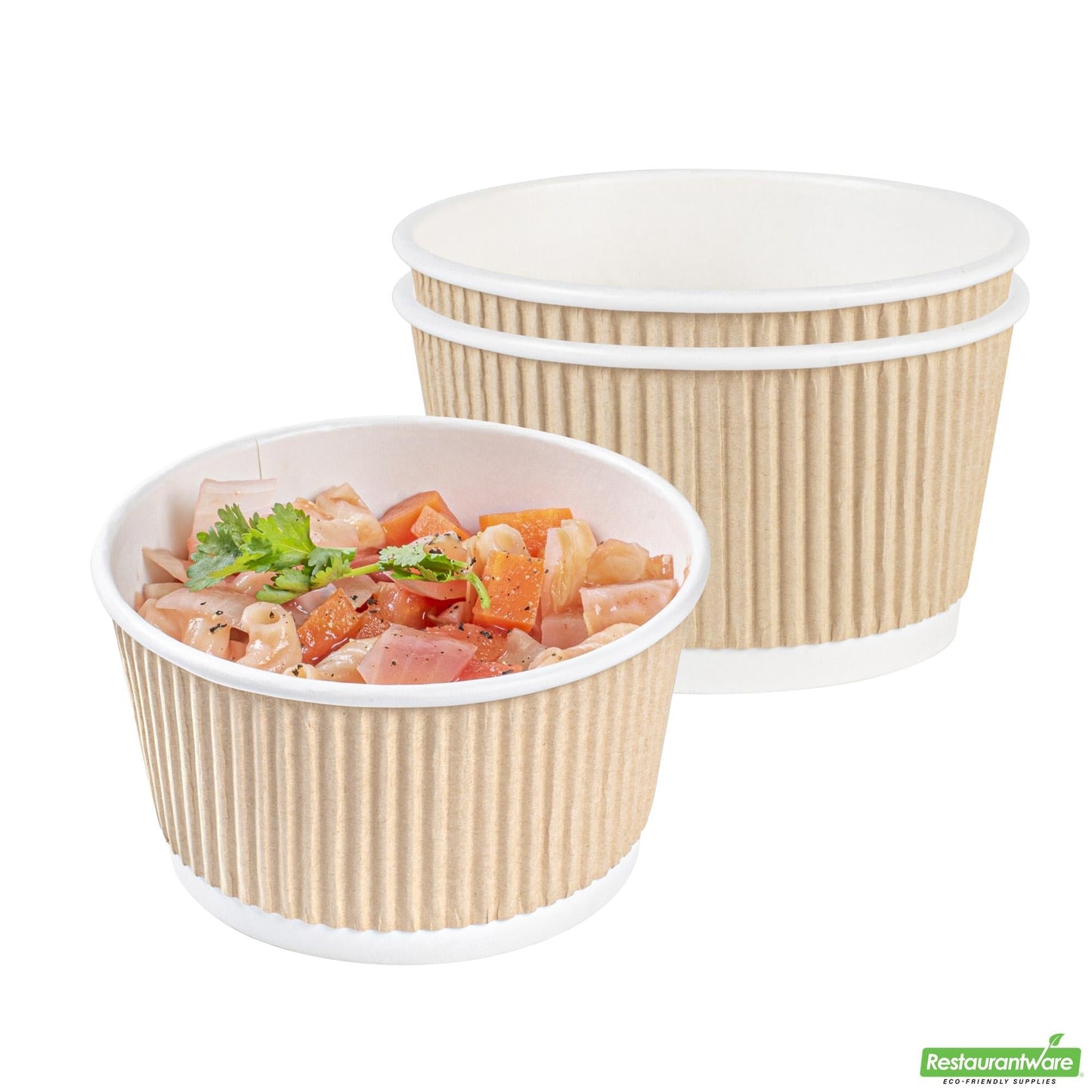 Wholesale Restaurantware Bio Tek 12 Oz Round Kraft PE Lined Paper Soup Container - Ripple Wall - 3 1/2 X 3 1/2 X 2 1/4 - 200 Count Box- Bulk