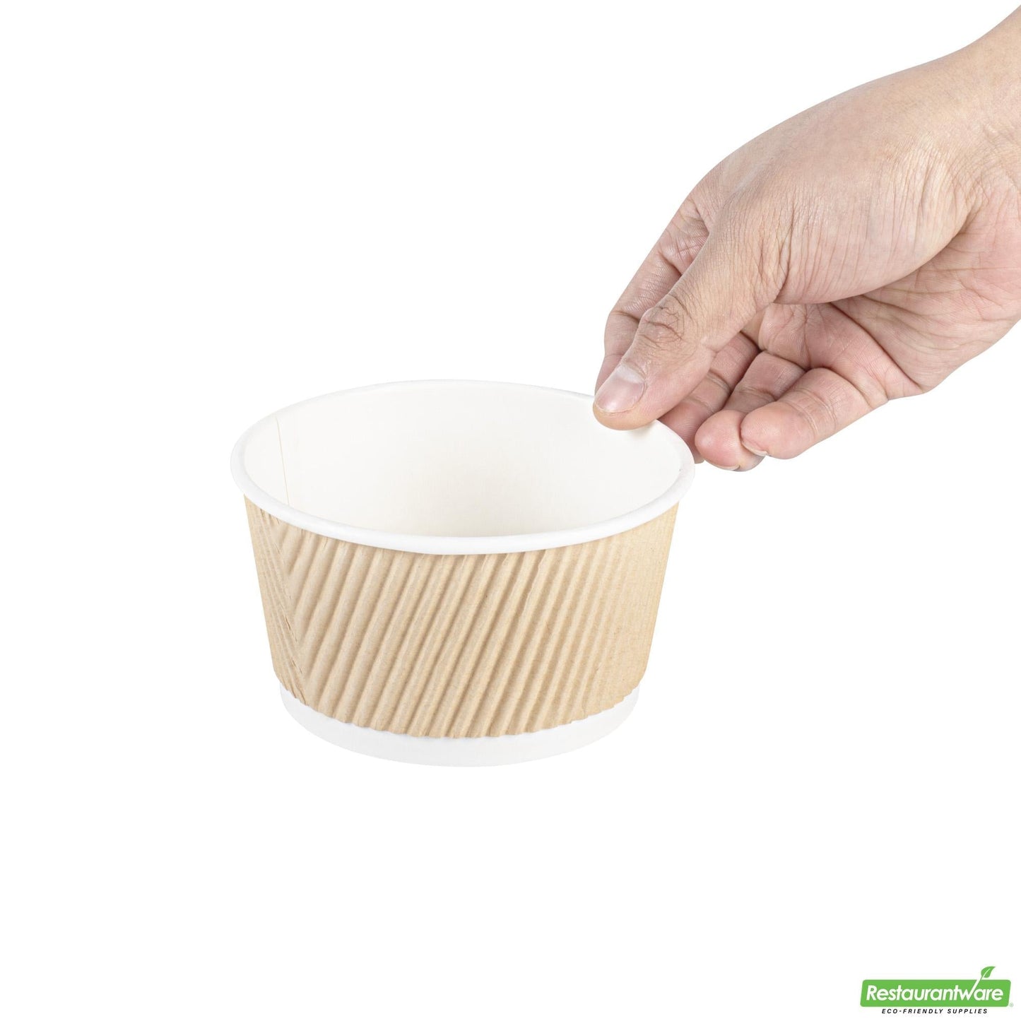 Wholesale Restaurantware Bio Tek 12 Oz Round Kraft PE Lined Paper Soup Container - Ripple Wall - 3 1/2 X 3 1/2 X 2 1/4 - 25 Count Box- Bulk