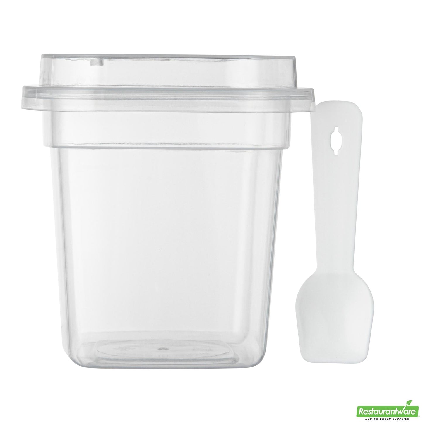 Wholesale Restaurantware Mini Serve 7 Oz Square Clear Plastic Dessert Cup - with Lid and Spoon - 3 1/4'' X 3 1/4'' X 3 1/2'' - 25 Count Box- Bulk
