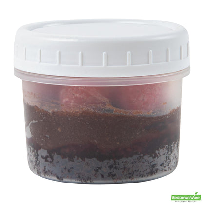 Wholesale Restaurantware Mini Serve 7 Oz Round Clear Plastic Dessert Cup - with Lid - 2 3/4'' X 2 3/4'' X 2 1/2'' - 25 Count Box- Bulk