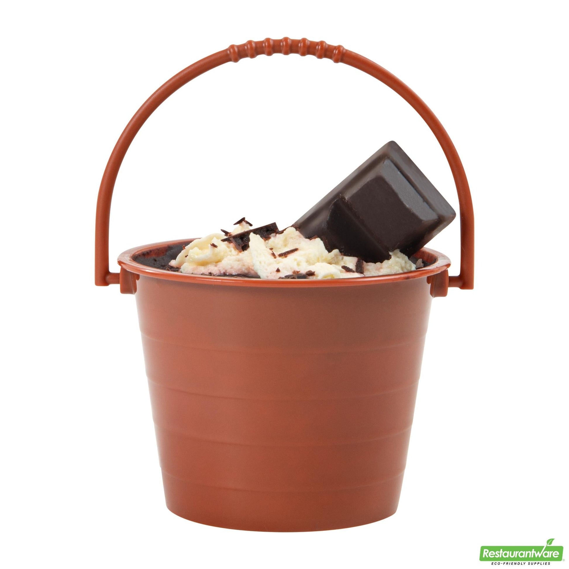 Wholesale Restaurantware Mini Serve 2 Oz Round Brown Plastic Dessert Bucket Cup - with Lid - 3 1/4'' X 3 1/4'' X 2 1/4'' - 100 Count Box- Bulk