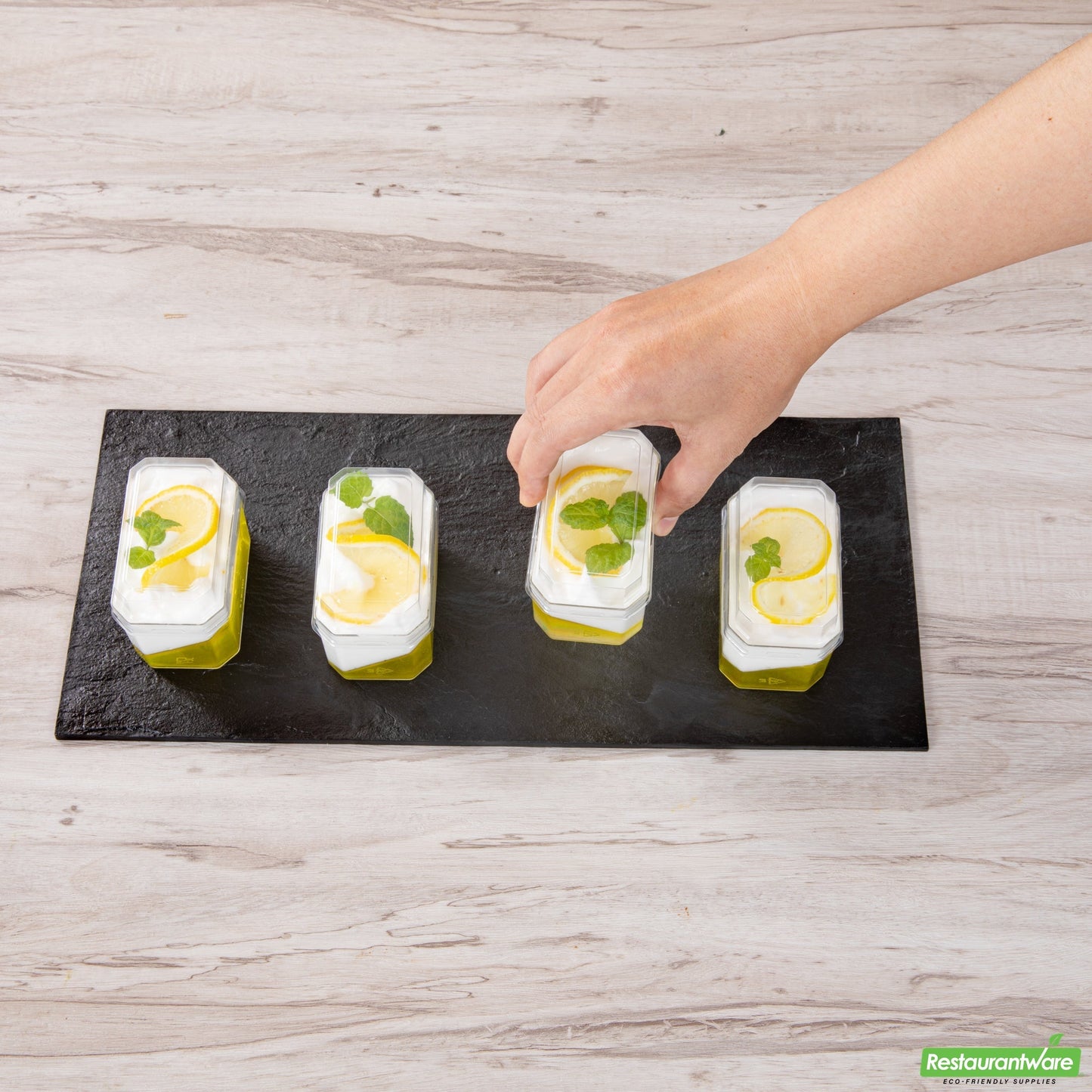 Wholesale Restaurantware Mini Serve 3 Oz Rectangle Clear Plastic Dessert Cup - with Lid - 3 1/4'' X 2'' X 2'' - 100 Count Box- Bulk