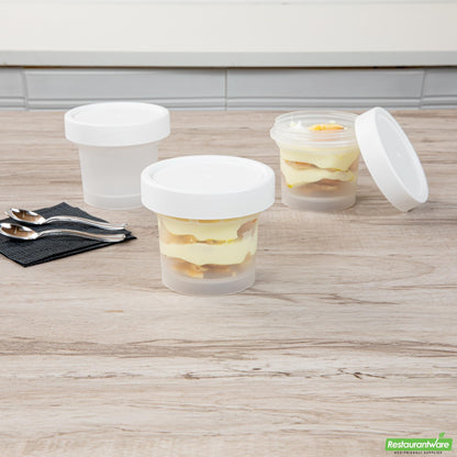Wholesale Restaurantware Mini Serve 8 Oz Round Clear Plastic Dessert Cup - with Lid - 3 1/2'' X 3 1/2'' X 3'' - 25 Count Box- Bulk