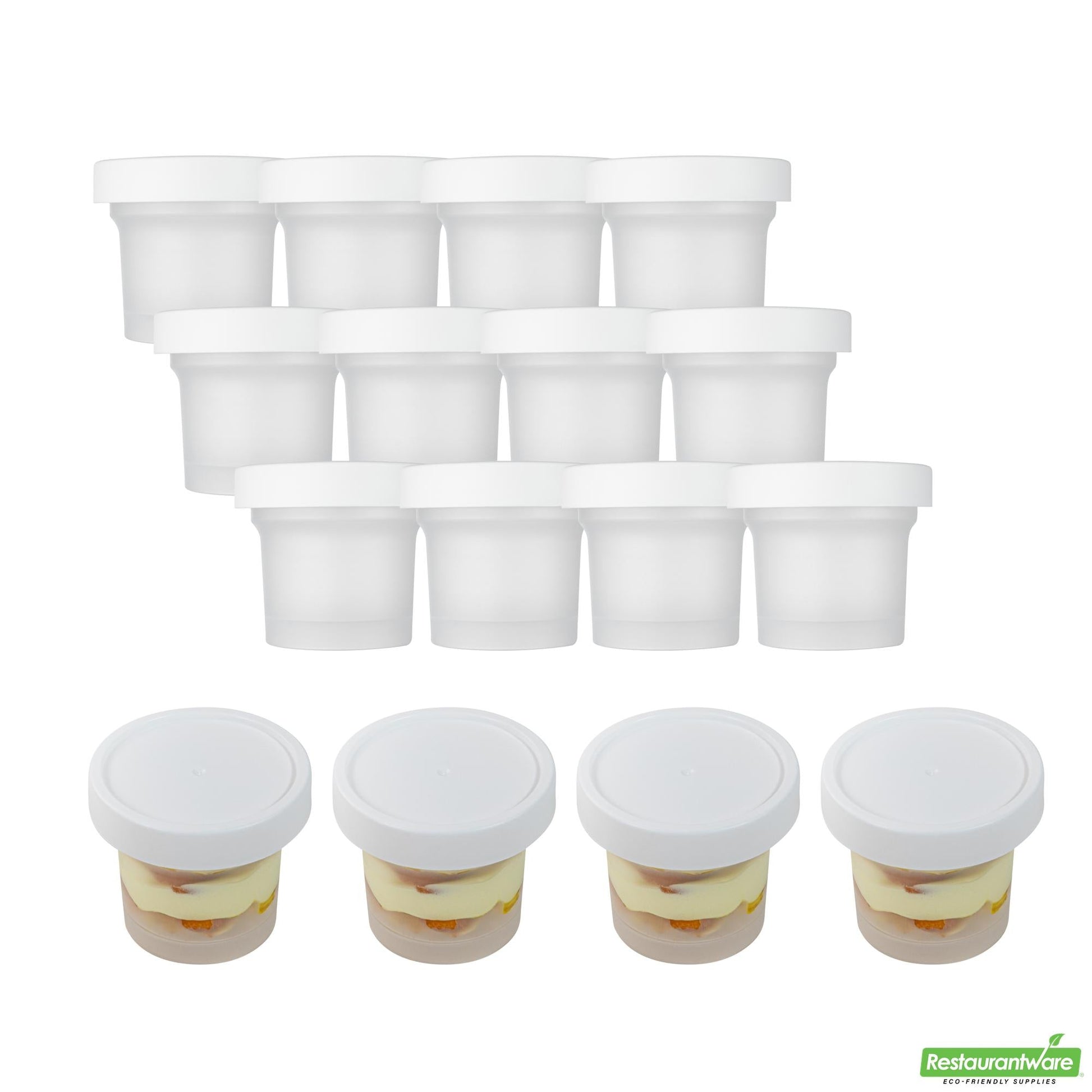 Wholesale Restaurantware Mini Serve 8 Oz Round Clear Plastic Dessert Cup - with Lid - 3 1/2'' X 3 1/2'' X 3'' - 25 Count Box- Bulk
