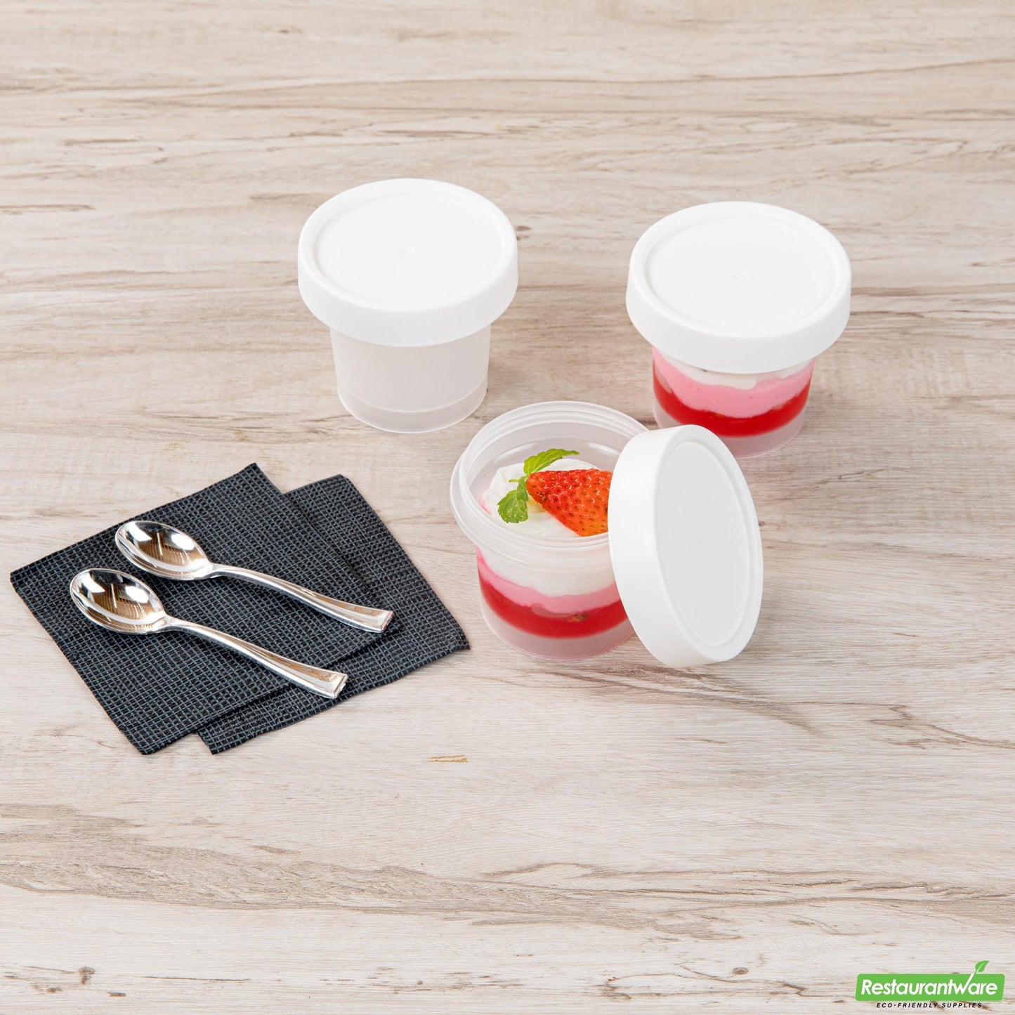 Wholesale Restaurantware Mini Serve 5 Oz Round Clear Plastic Dessert Cup - with Lid - 3'' X 3'' X 2 1/2'' - 25 Count Box- Bulk