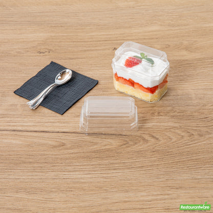 Wholesale Restaurantware Mini Serve Rectangle Clear Plastic Dome Lid - Fits 3 Oz Dessert Cup - 25 Count Box- Bulk