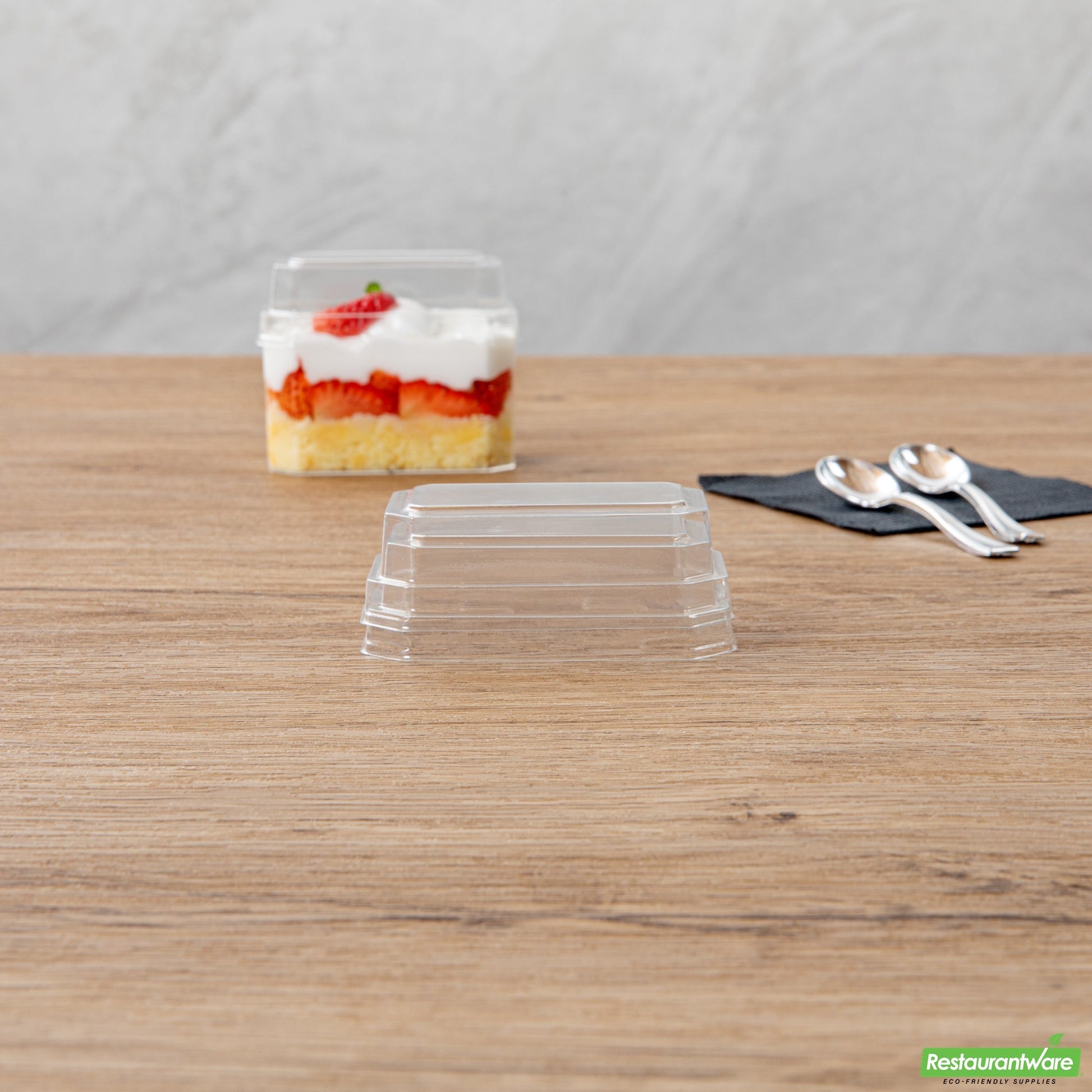 Wholesale Restaurantware Mini Serve Rectangle Clear Plastic Dome Lid - Fits 3 Oz Dessert Cup - 25 Count Box- Bulk