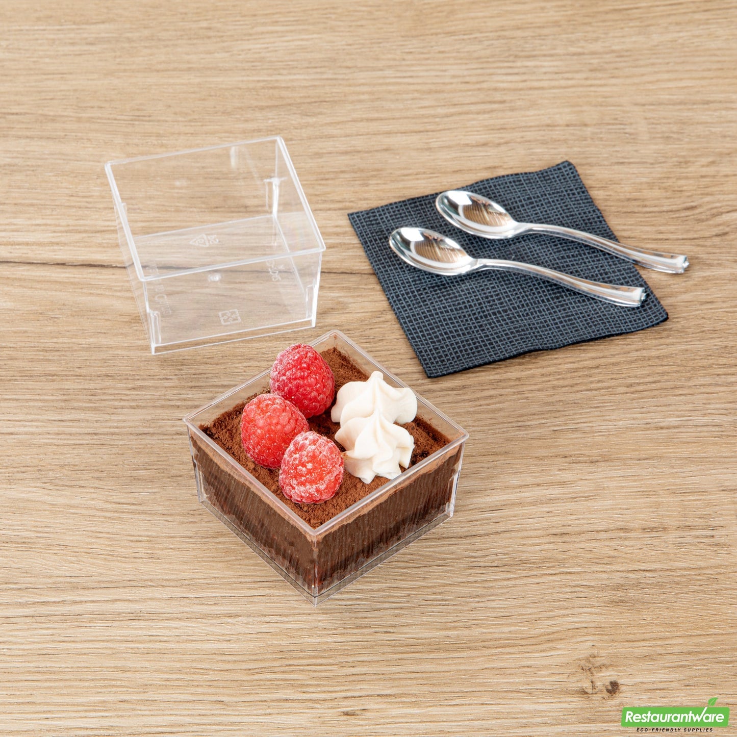 Wholesale Restaurantware Mini Serve 5 Oz Square Clear Plastic Dessert Cup - 2 3/4'' X 2 3/4'' X 1 3/4'' - 100 Count Box- Bulk