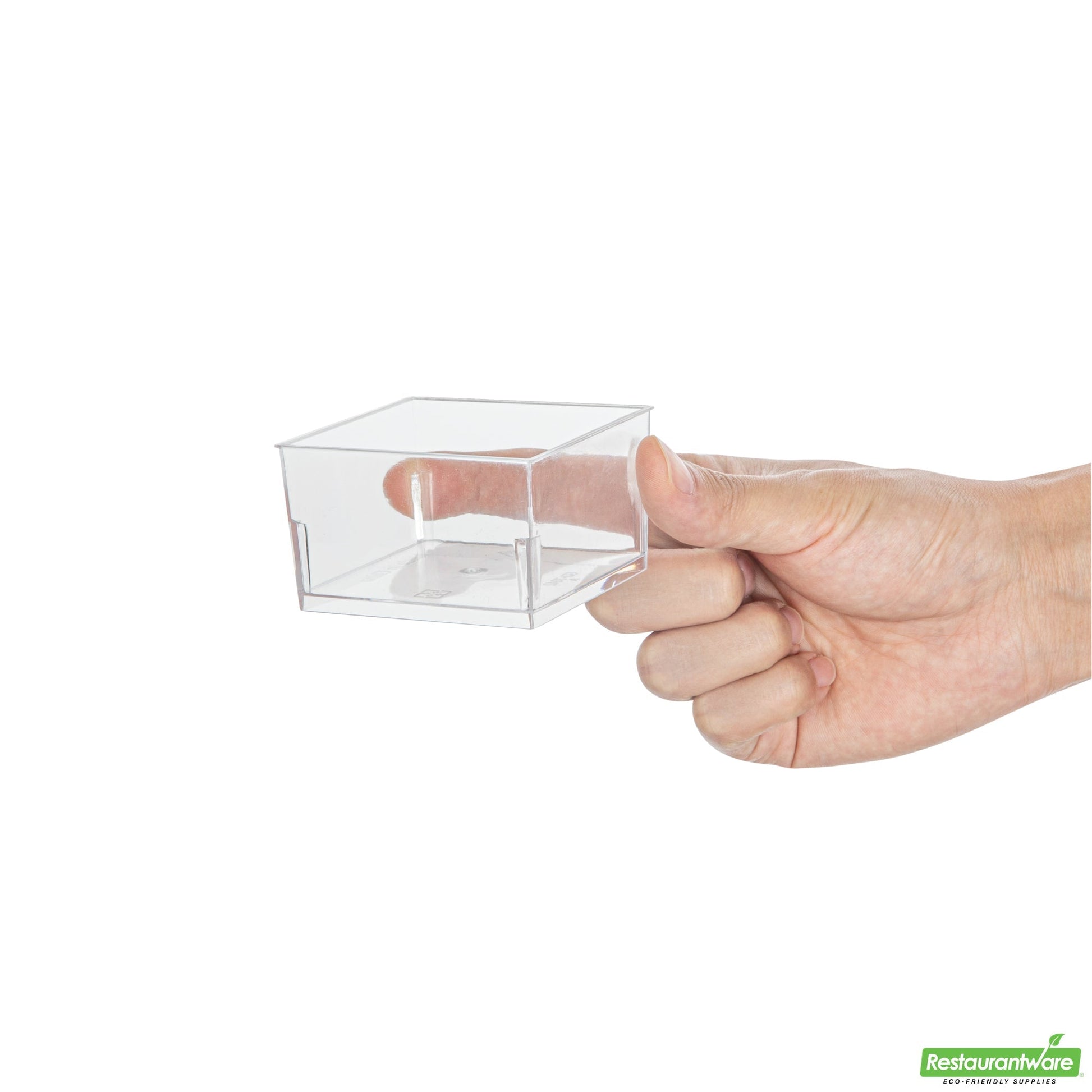 Wholesale Restaurantware Mini Serve 5 Oz Square Clear Plastic Dessert Cup - 2 3/4'' X 2 3/4'' X 1 3/4'' - 100 Count Box- Bulk