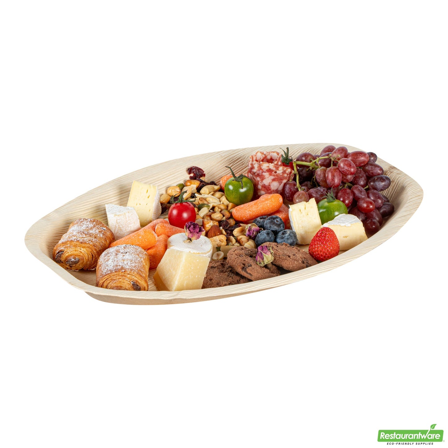Wholesale Restaurantware Indo Oval Natural Palm Leaf Tray - 15 X 10 X 1 - 100 Count Box- Bulk