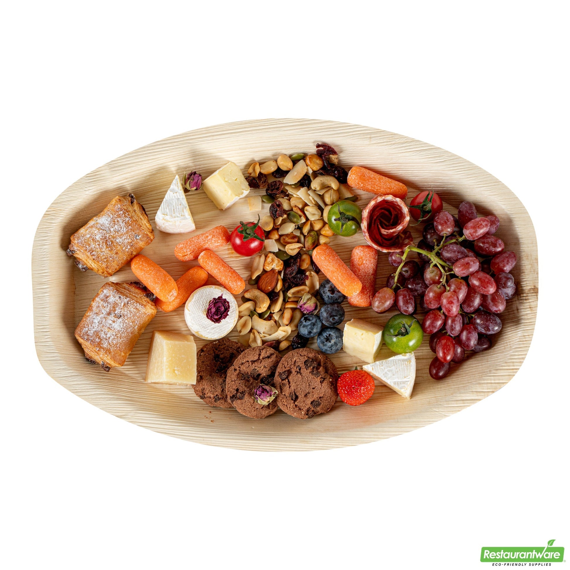 Wholesale Restaurantware Indo Oval Natural Palm Leaf Tray - 15 X 10 X 1 - 100 Count Box- Bulk
