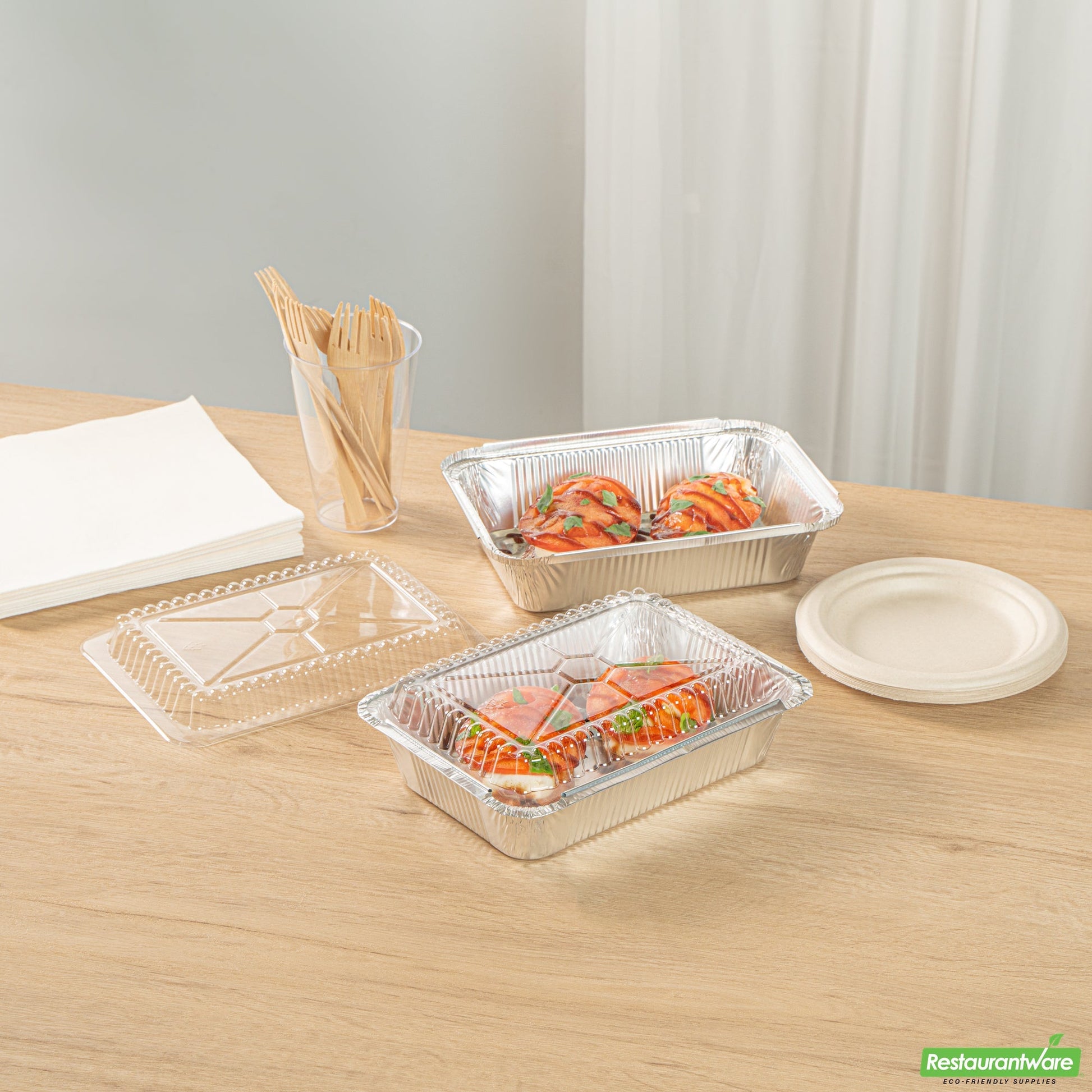 Wholesale Restaurantware Foil Lux Oblong Clear Plastic Lid - Fits 2 1/4 Lb Container - 100 Count Box- Bulk